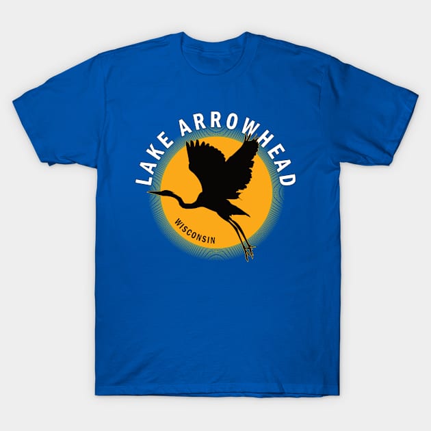 Lake Arrowhead in Wisconsin Heron Sunrise T-Shirt by BirdsEyeWorks